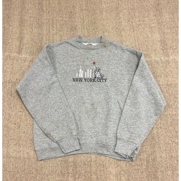 Vintage New York City Sweatshirt Mens Large Gray 1990s Embroidered NYC - Picture 1 of 10